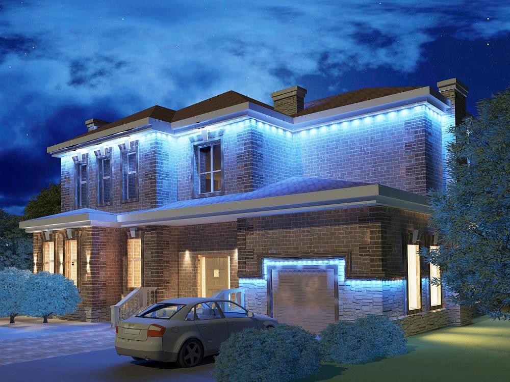 Визуализация архитектурного освещения фасада частного дома