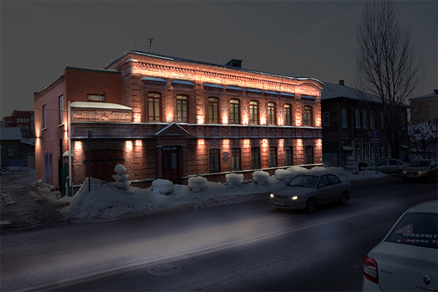 Визуализация архитектурного освещения фасада Больницы  г. Самара 