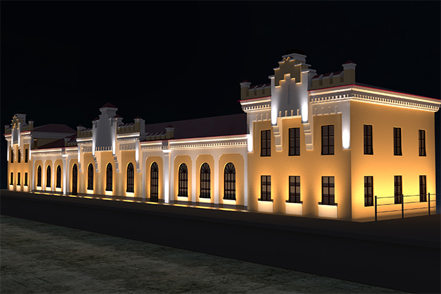 Визуализация освещения фасада ЖД вокзала