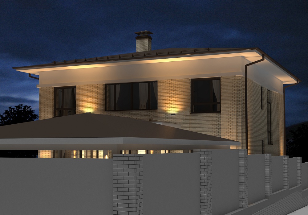 Визуализация архитектурного освещения фасада частного дома