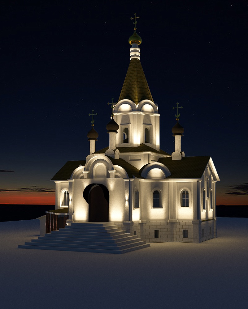 Визуализация архитектурного освещения фасада церкви г. Москва