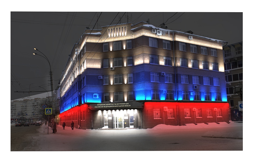 Визуализация архитектурного освещения фасада здания г. Вологда